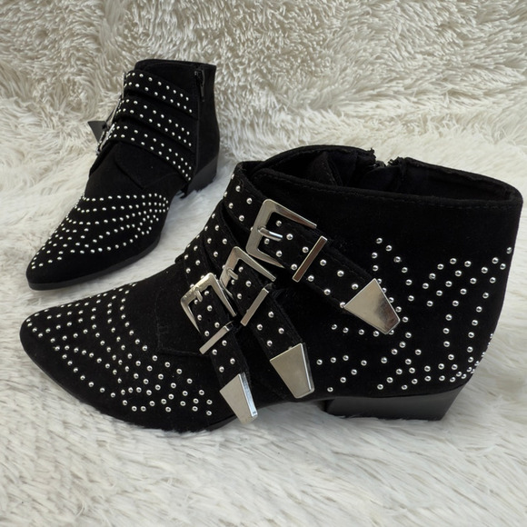 Forever 21 Black Studded Buckle Ankle Boots Size 7.5 NWT Western Style Booties - Picture 4 of 13